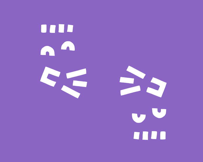 Zwei Gesichts-Icons auf violettem Hintergrund, sinnbildlich für miteinander sprechen